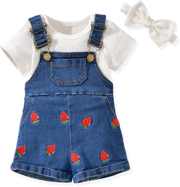 Baby Girls Denim Overall Shorts Set Short Sleeve Romper Jean Shortall Outfit