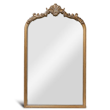 English Estate Carved Arch Wood Wall Mirror, Mirror, Antique Gold, 20.4x33