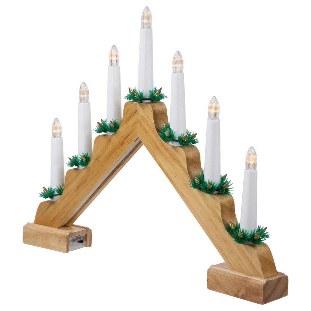 LED Lighted Christmas Candelabra Bridge - 13" - Wood
