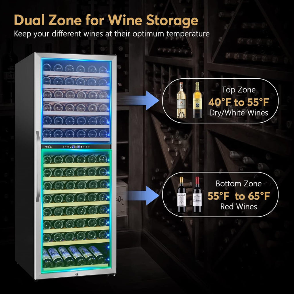 24 Inch Wine Cooler Fridge Dual Zone, Professional Large Capacity High Wine Refr
