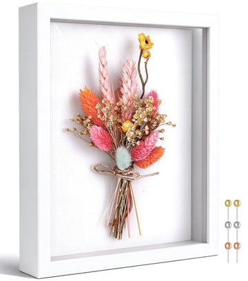 8x10 Shadow Box Frame with Soft Linen Back - Metal Push Pins Included, Memory Shadow Box Display Case for Bouquet