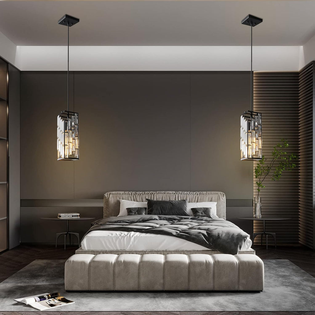 Black Pendant Lighting Modern Pendant Light, Mini Crystal Chandeliers,Adjustable Pendant Light Fixture for Kitchen