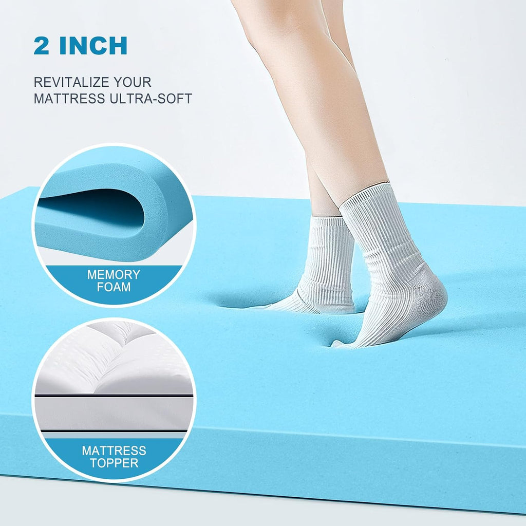 King Size Dual Layer 4 Inch Memory Foam Mattress Topper, 2 Inch Gel Memory Foam and 2 Inch Cooling Pillow Top