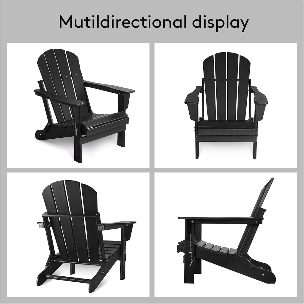 Folding Adirondack Chair Outdoor, Poly Lumber Weather Resistant Patio Chairs for Garden, Deck, Backyard, Lawn