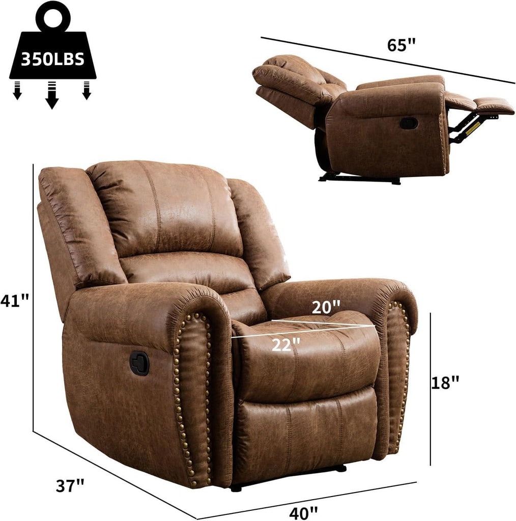 Leather Recliner Chair, Classic and Traditional Manual Recliner Chair with Comfortable Arms and Back Single Sofa