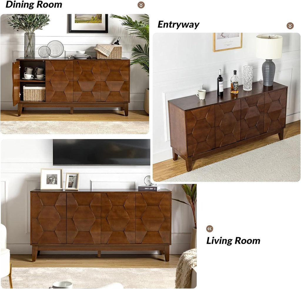Mid Century Sideboard Buffet Cabinet with Solid Wood Legs