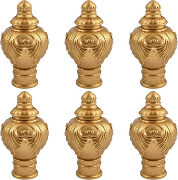 6Pcs Gold Curtain Finials Light Weight Plastic Drapery Rail Pole Head Cap Decorative Window Treatment Finials Ends