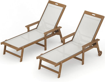 Lounge Chair Outdoor Set of 2,HDPS & HDPE Wicker Adjustable Chaise | 5-position Adjustable back, armrest, wheels, all