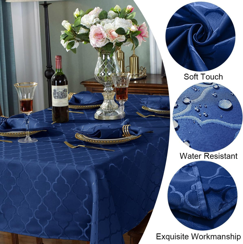 Jacquard Rectangle Tablecloth 60" x 102", Navy Blue Wrinkle Free Spillproof Water Resistant Damask P