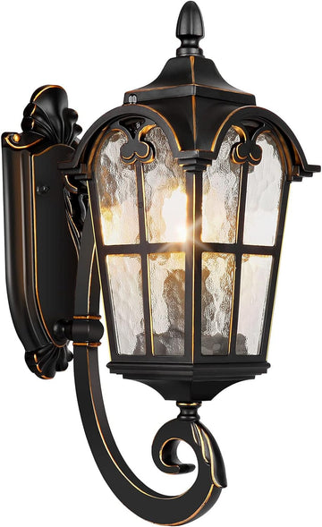 Outdoor Wall Light Fixtures Black Roman 17.71" H Exterior Wall Lantern Waterproof Sconce Porch Lights Wall Mount with Water Glass Shade for House
