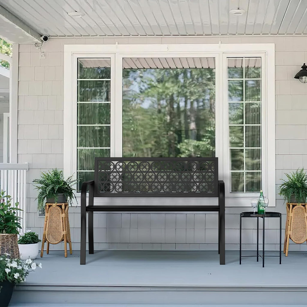 Outdoor Bench Garden Bench, 44" Anti-Rust Patio Bench Clearance, Iron Metal Frame Outdoor Benches Weatherproof for