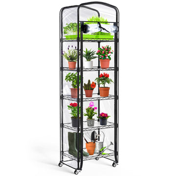 5-Tier Mini Greenhouse with Caster Wheels, Each Shelf Height Adjustable