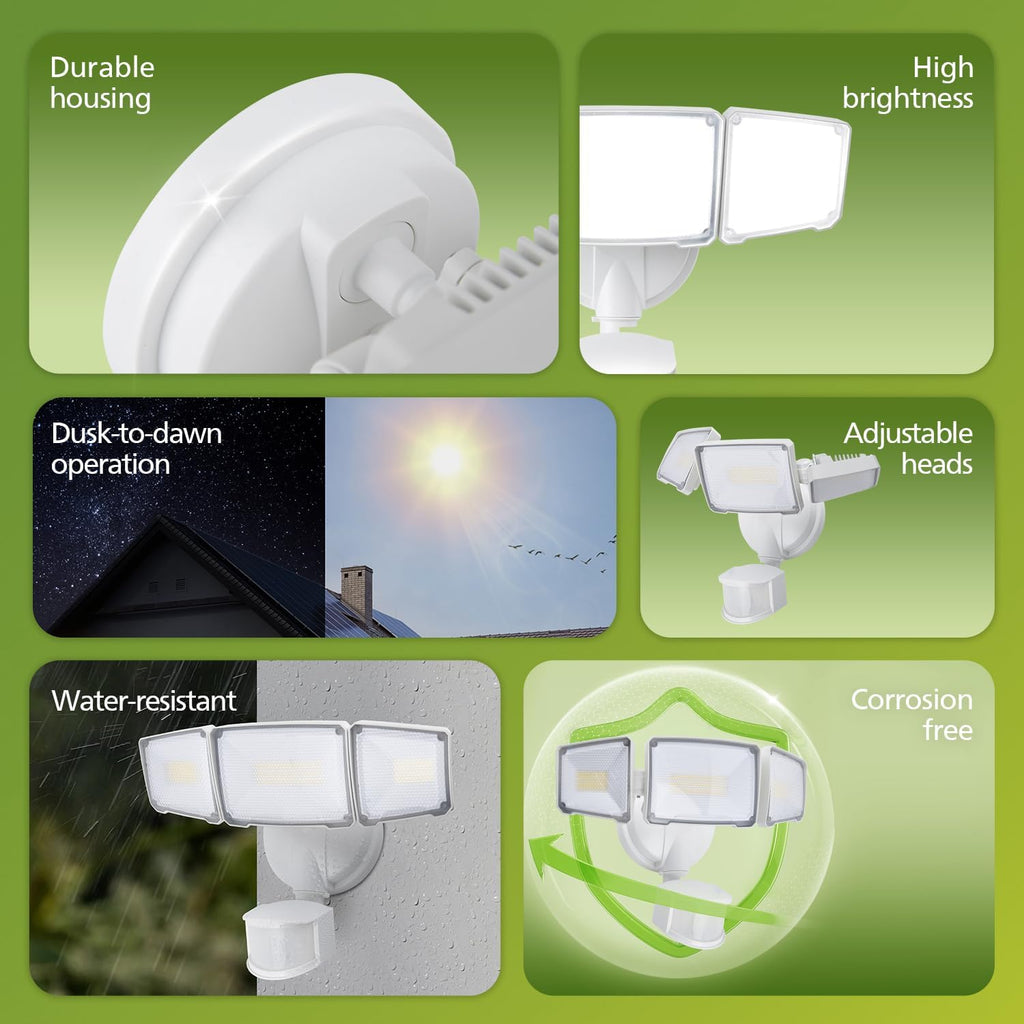 72W 7400LM LED Security Lights w/PIR Motion Sensor Outdoor, 5000K Daylight Dusk to Dawn Aluminum Flood Light, 3