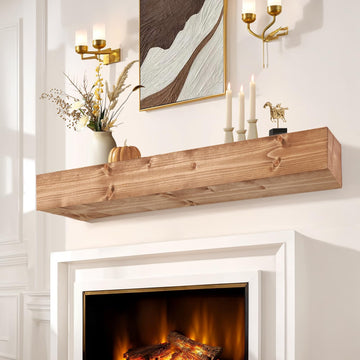 Fireplace Mantel 60", Wooden Floating Shelf for Over Fireplace, Oak Color