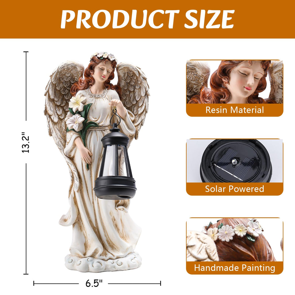 Statue, Solar Garden Angel Statues for Outside with Lantern