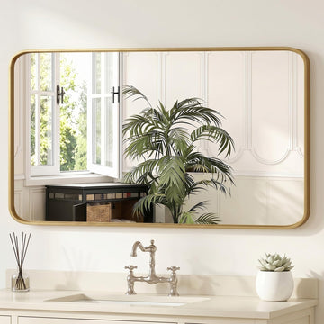Bathroom Wall Mirror, 48x30 Inch Wall Mount Mirror for Over Sink, Modern Rounded Rectangle Vanity Mirrors with Matte