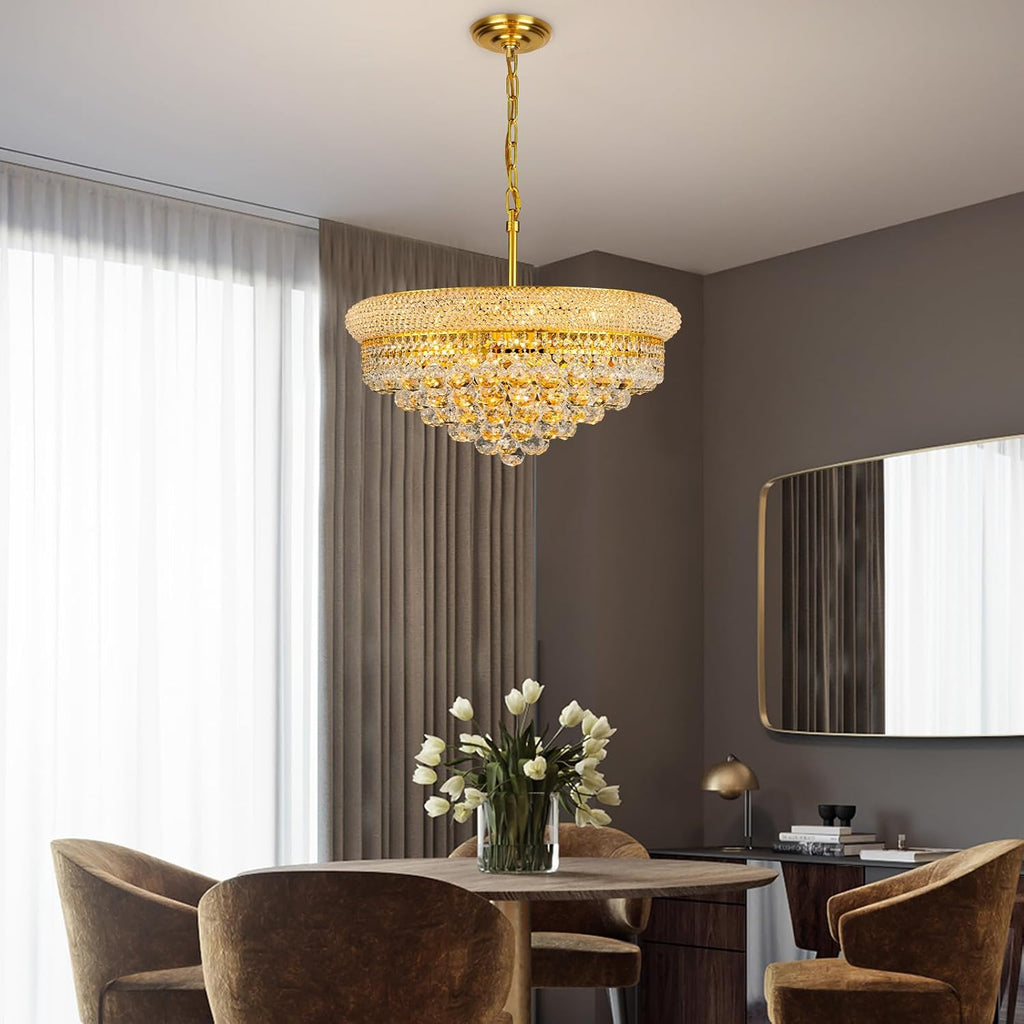 Crystal Chandeliers for Dining Room Light Fixtures Over Table_Empire Style K9 Crystal Chandeliers for Bedroom_9 Lights Gold Luxury Lighting Fixtures for Living Room Kitchen Island Entryway
