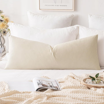 14x36 Inch Lumbar Long Velvet Pillow Cover Set of 1 Cream White