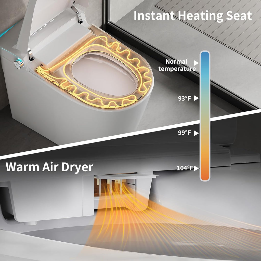 Smart Toilet with Bidet Built in, Bidet Toilet with Heated Seat and Night Light, One Piece Toilet for Bathroom
