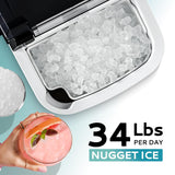 Nugget Ice Maker Countertop with Handle, Ready in 6 Mins, 34lbs Per Day, Removable Top Cover, Auto-Cleaning, Portable