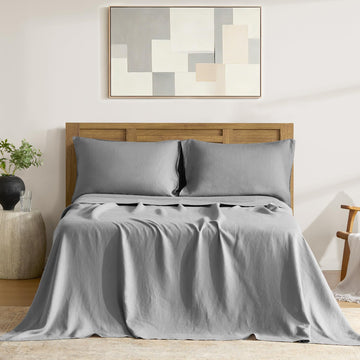 100% French Linen Sheets 4Pcs Set, Linen Bedding, Full Size