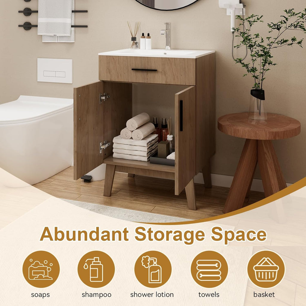 24" Bathroom Vanity with Sink, Vanity Combo with Two Soft Close Cabinet Doors