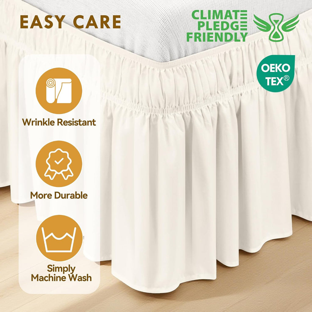 Beige King Wrap Around Bed Skirt, 18" Drop, Easy Fit | Easy Fit Design, Soft Microfiber, No-Lift Setup, Hide Bed