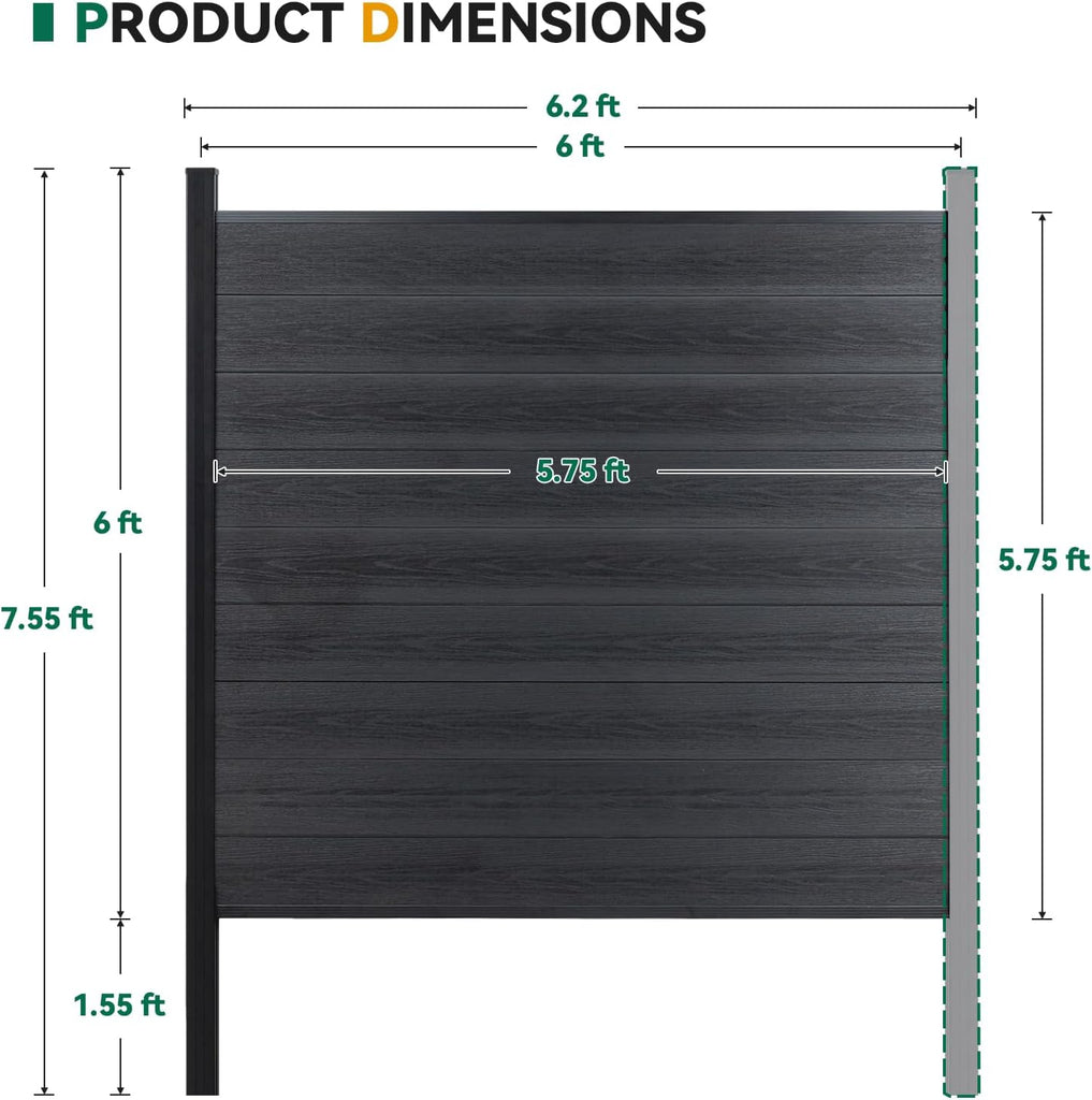 Privacy Fence for Outside, 6ftx7.6ft Outdoor Privacy Panels with 1 In-ground Post, Wind Resistant Wood Plastic