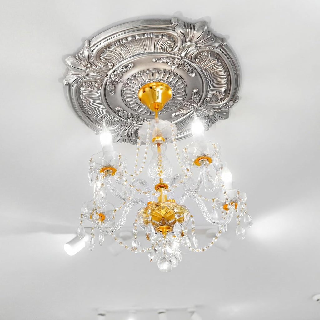 26" OD x 2"ID Lighting Ceiling Medallion PU Decorative Ceiling Fan Chandelier Medallion Round Large Cover Plate French