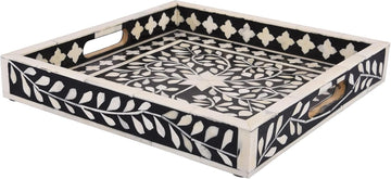 Alhambra Bone Inlay Decorative Tray, Coffee Table & Ottoman Serving Tray, Black White Vanity Countertop Organizer