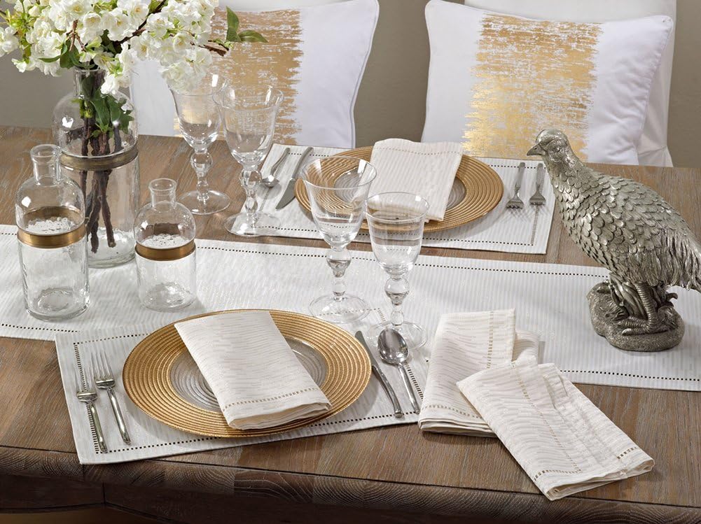 Linette Shimmering Hemstitched Tablecloth 65" W x 160" L - Ivory Rectangle Table Cover, Baquets, Wed