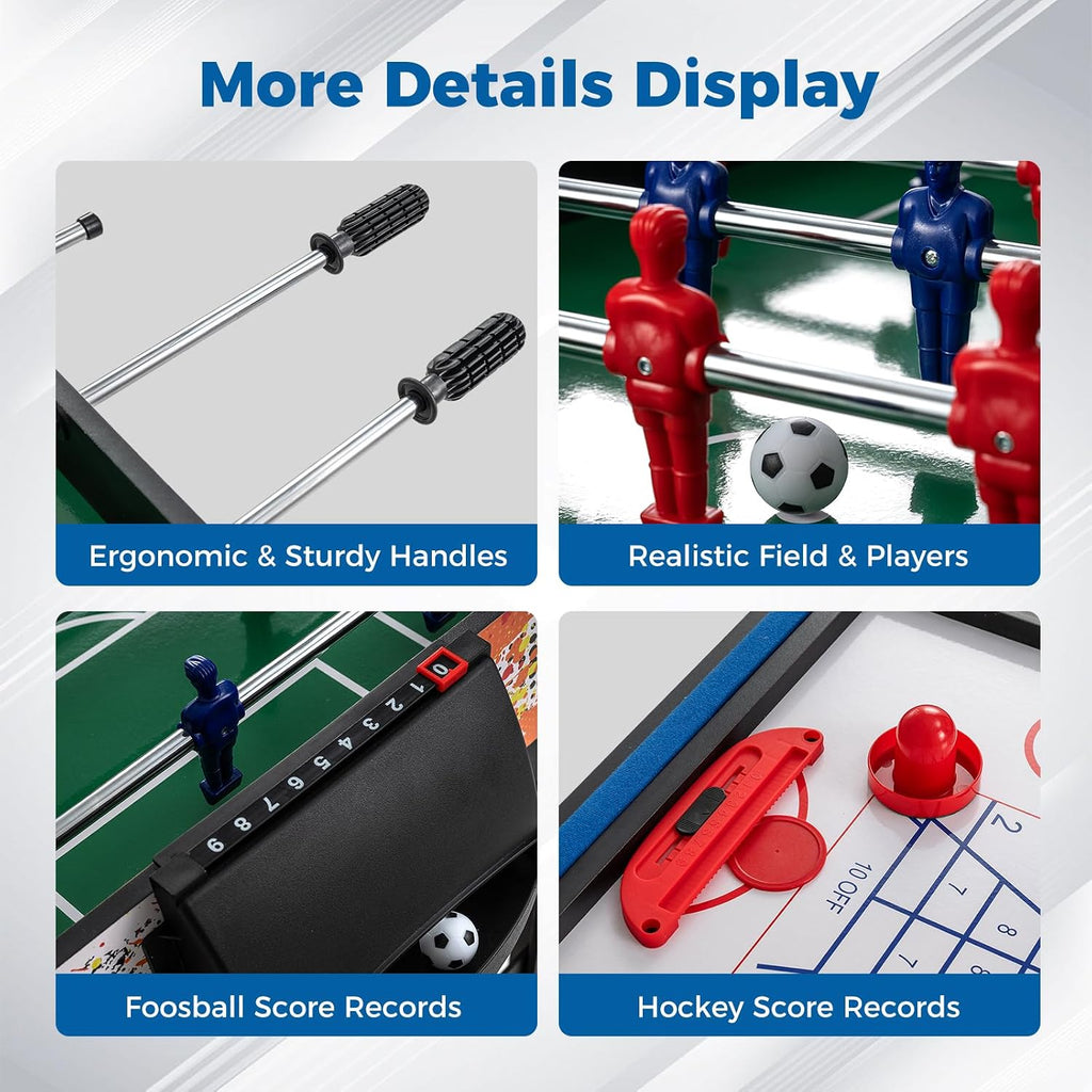 14-in-1 Multi Game Table, Combo Game Table w/Foosball, Air Hockey, Pool, Table Tennis, Basketball, Chess, Checkers