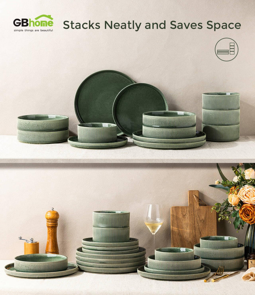 Stoneware Dinnerware Sets for 6,18-Piece Plates and Bowls Set