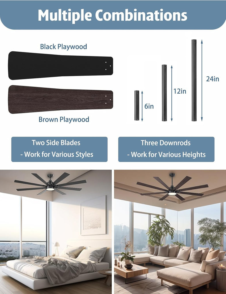 72" Ceiling Fan with LED Light and Remote - Black and Brown