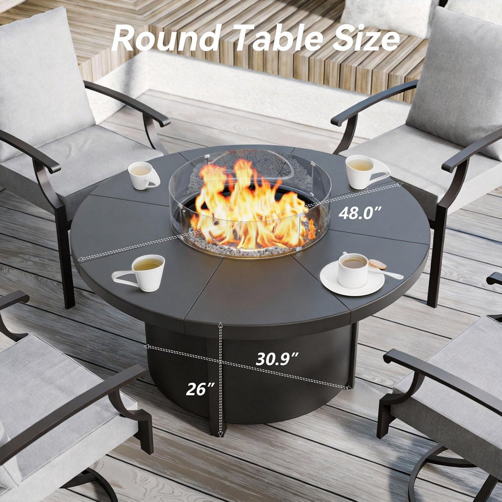 48" Round Propane Fire Pit,Steel Tabletop Fire Pit w Lava Rocks,55000 BTU Auto-Ignition CSA Certified Gas Fire Pits