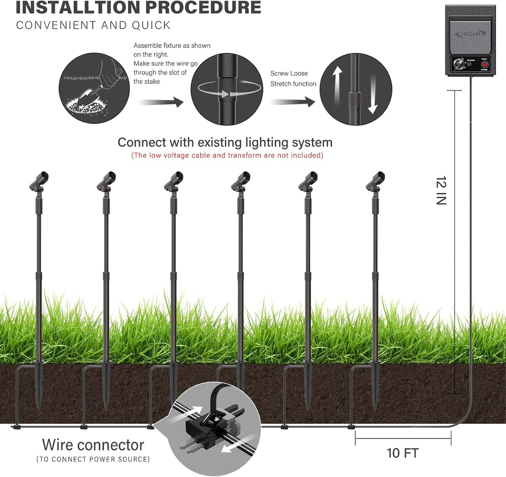 Low Voltage LED Telescoping Spotlight Wall Light Outdoor Spotlight Waterproof Lighting for Driveway, Yard, Lawn