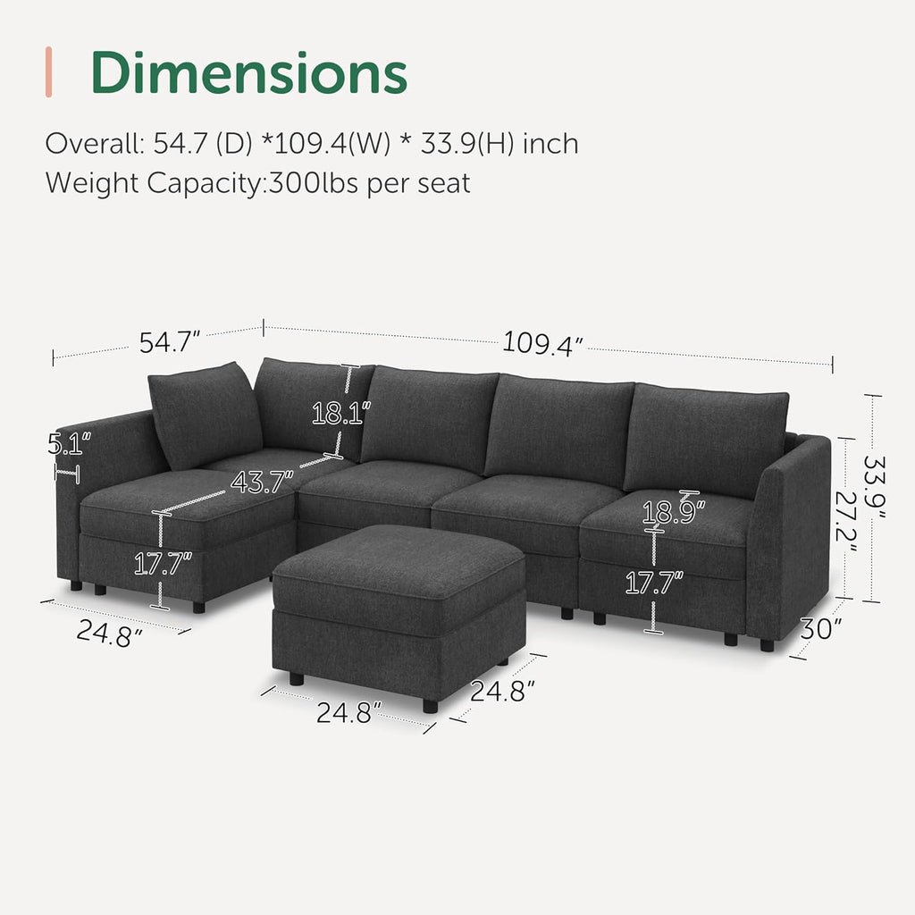 Modular Sectional Couch L Shaped Sectional Sofa with Storage, Convertible Couches - Snowflake Velvet Grey