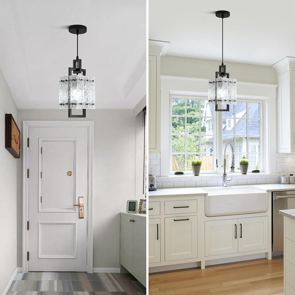 Black Pendant Light Fixtures Modern Pendant Lights Kitchen Island Water Ripple Glass Square Pendant Light Adjustable