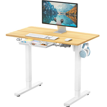 40-Inch Electric Height Adjustable Standing Desk w/Drawer, Oak