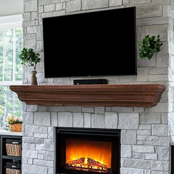 Rustic Fireplace Mantel 60", Solid Wood Floating Shelf, Brown