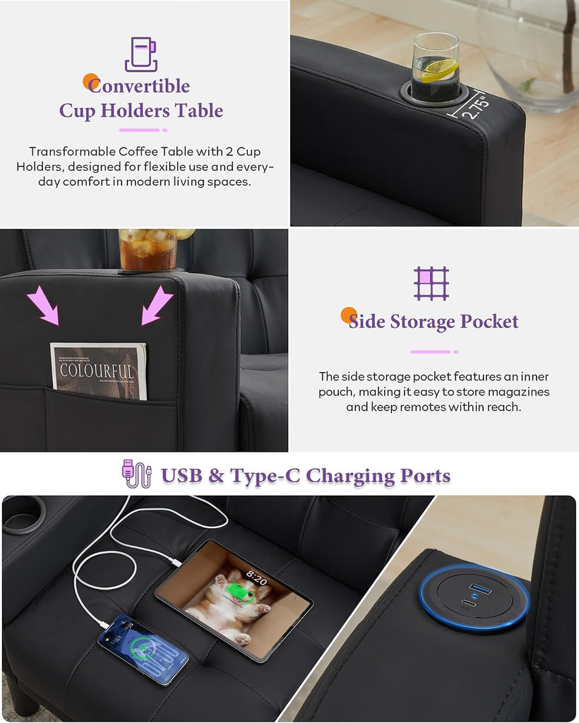 Light Grey Couch and Chairs Set, 3 Piece Living Room Furniture Set with USB & Type-C Ports, Fabric Loveseat Sofa and