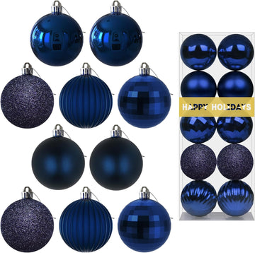 Navy Blue 3.2" Large Christmas Balls - Christmas Tree Decoration Ornaments Shatterproof Hanging Balls for Birthday - Set of 10