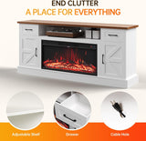 70 Inch Fireplace TV Stand for Living Room, Farmhouse Electric Fireplace Entertainment Center with Storage Cabinet, 12-Color 3D Flame and Heating, White