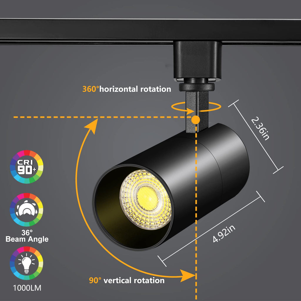 10W H Track Lighting Heads Dimmable, Black, Pack of 4