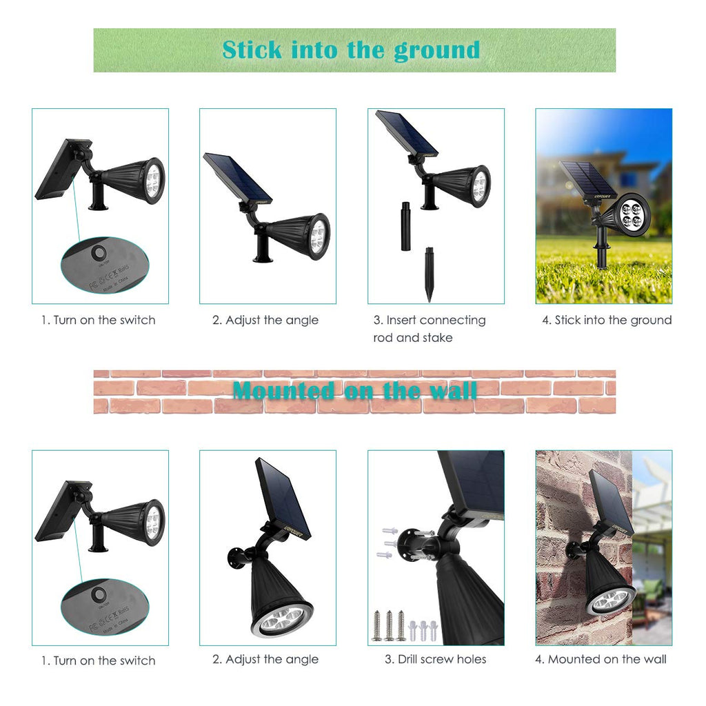 Solar Spot Lights Outdoor Adjustable Spotlights, 2 Pack Warm White