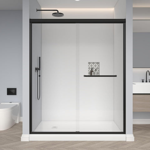 Double Sliding Shower Door 55-60" W x 72" H, Matte Black, Bypass Shower Door, Clear Glass, Framed