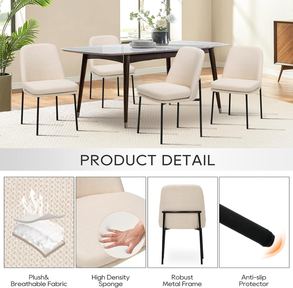 Modern Dining Chairs Set of 4, Upholstered Dining Room Chairs Dinner Chair Kitchen Chairs with Curved Back and Metal