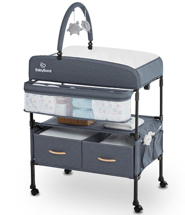 Portable Baby Changing Table with 2 Storage Baskets (Grey) | Large Storage Foldable Changing Table for Infant and