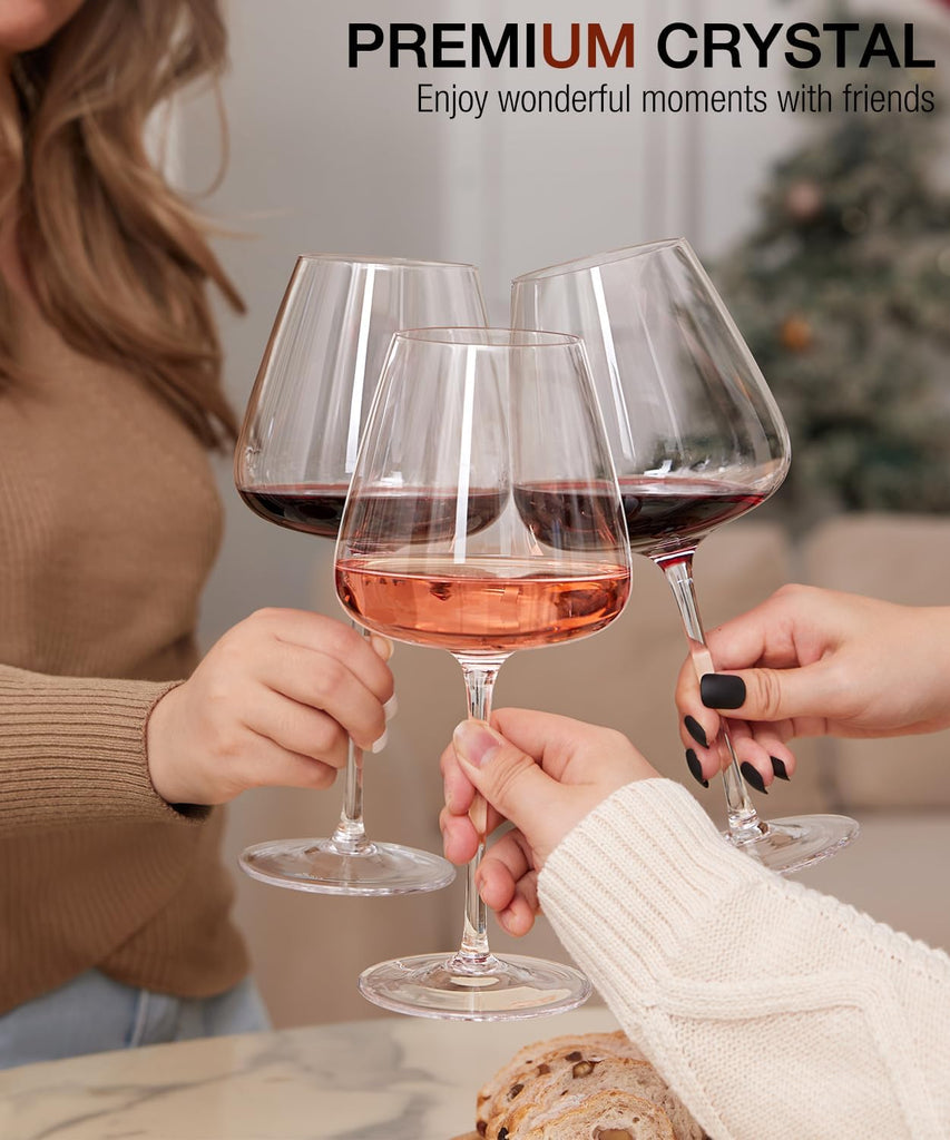 Red Wine Glasses Set of 4, Large Burgundy Glasses 23 OZ, Hand Blown Crystal Glass Light, Clear, Best for Wine