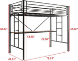 Metal Loft Bed with Desk & 2 Built-in Ladders,Safety Guard Rail, Space-Saving Design, No Box Spring Needed, Twin Black